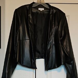 Calvin Klein Women's Black Faux Leather Open Blazer Sz 2x
